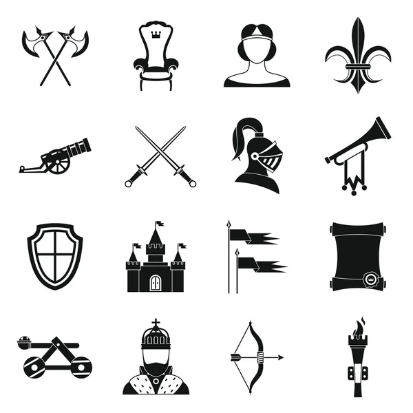 Conjunto de iconos medievales caballero, estilo simple — Vector de stock