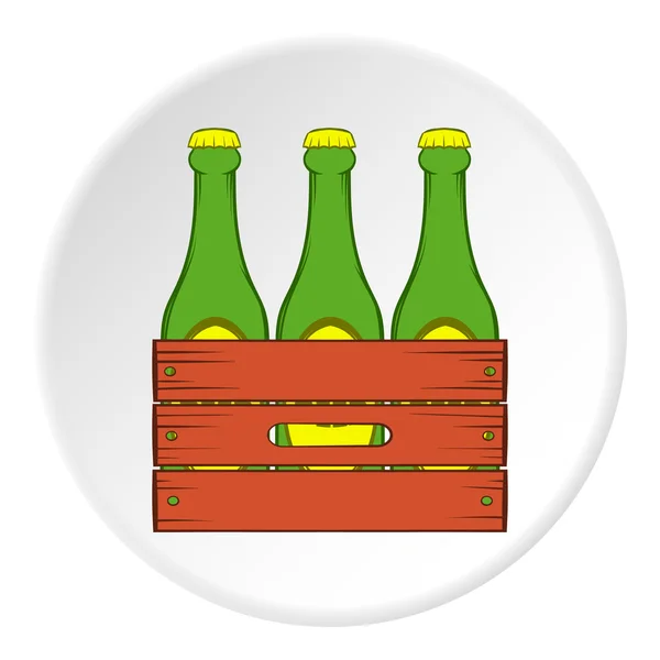 Beer bottles in a wooden box icon, cartoon style — Stock Vector