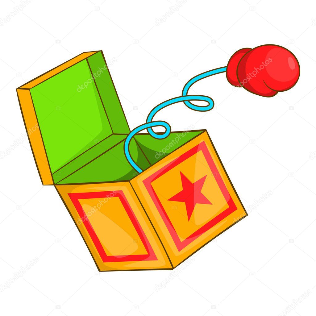 Red boxing glove on spring icon, cartoon style