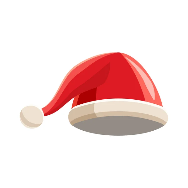 Świąteczna czerwona czapka z pomponem, styl kreskówki — Wektor stockowy