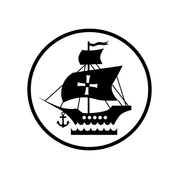 Корабль с иконой флага Columbus, простой стиль
