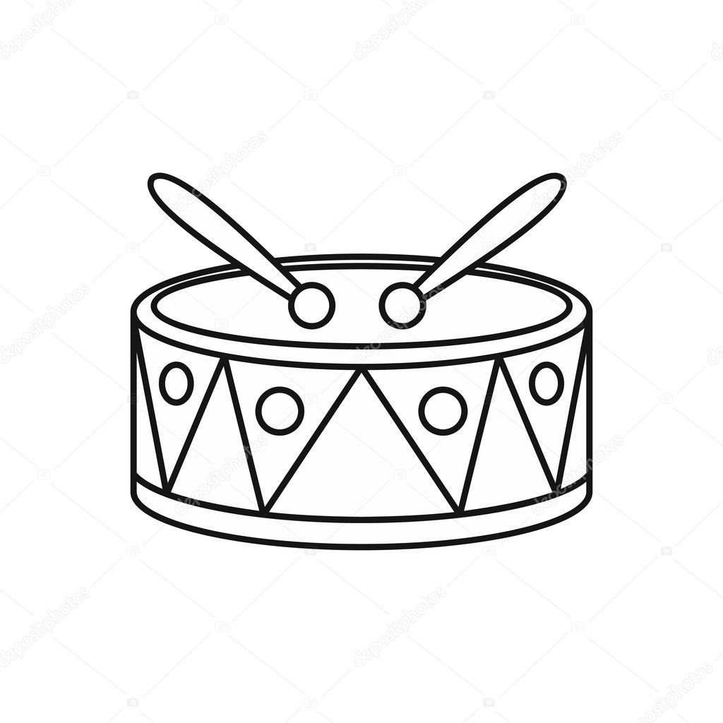 Drum with sticks icon, outline style