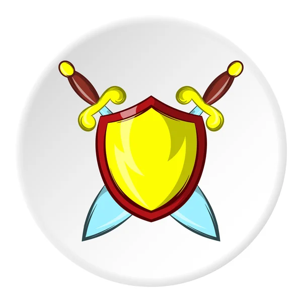 Escudo de batalla con el icono de espadas, estilo de dibujos animados — Archivo Imágenes Vectoriales