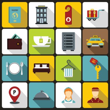 Düz tarzı otel Icons set