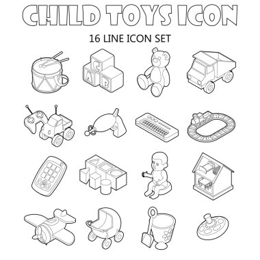 Çocuk oyuncakları Icons set, anahat stili