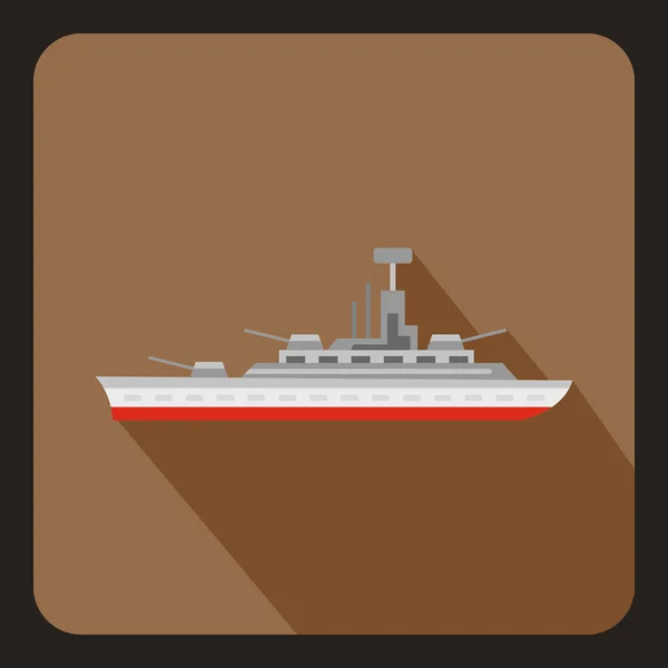 Icono de buque de guerra militar, estilo plano — Vector de stock