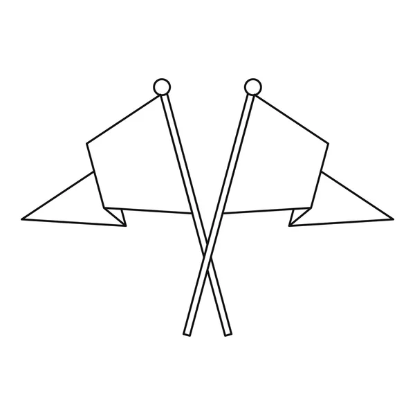 Icono de dos banderas cruzadas, estilo de esquema — Archivo Imágenes Vectoriales