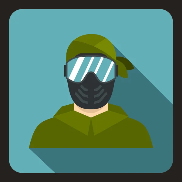 Paintball a játékos, aki védő maszk ikon — Stock Vector
