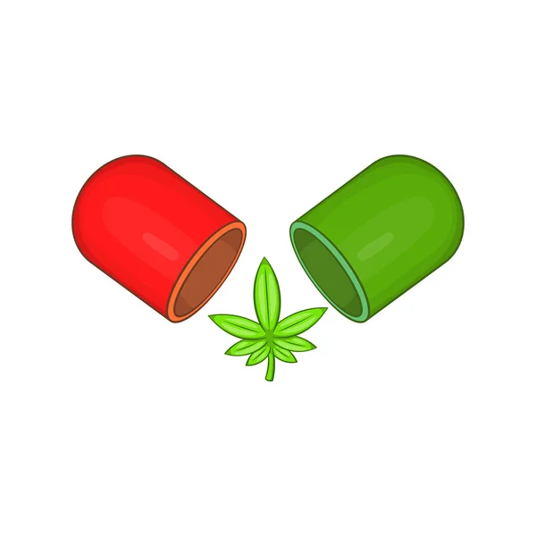 Cápsula de marihuana icono de la píldora, estilo de dibujos animados — Archivo Imágenes Vectoriales