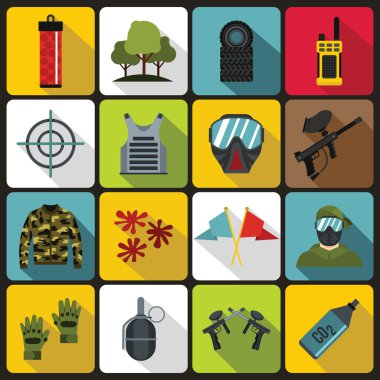 Paintball simgeler ayarla, stil düz