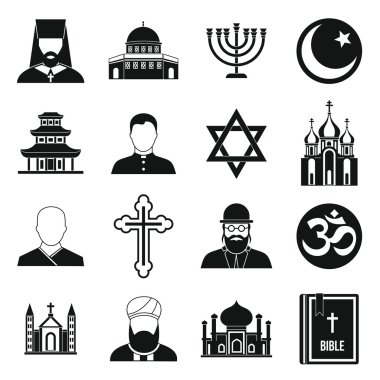 Religious symbol icons set, simple style