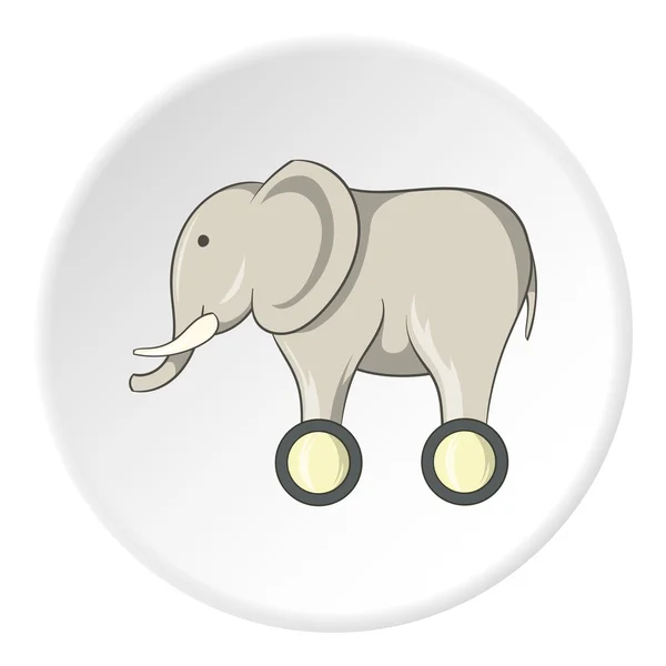 Elefante de juguete sobre ruedas icono, estilo de dibujos animados — Vector de stock