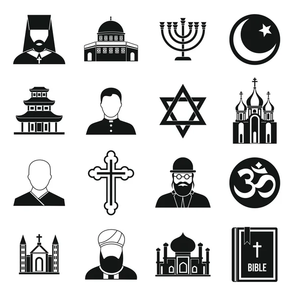 Set di icone simbolo religioso, stile semplice — Vettoriale Stock