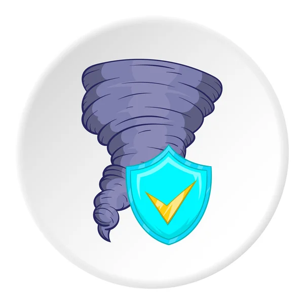 Tornado y signo de seguridad icono, estilo de dibujos animados — Vector de stock