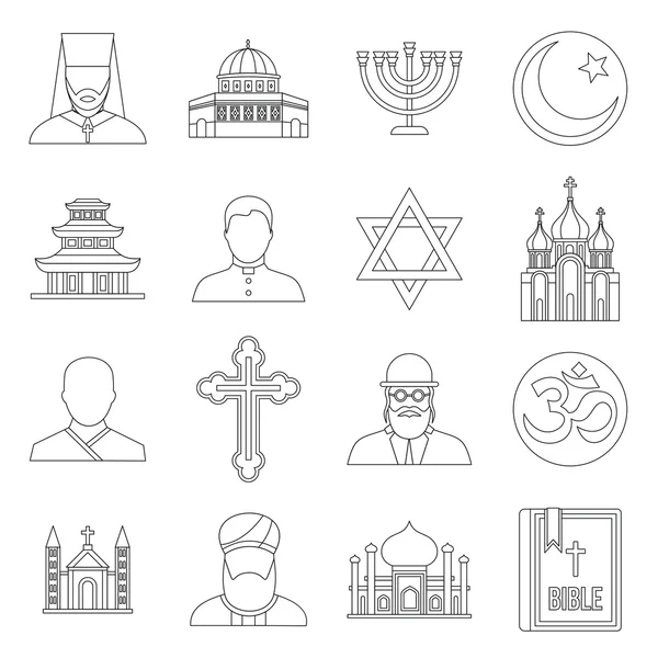 Religious symbol icons set, outline style — Stock Illustration Religious symbol icons set, outline style Stock Illustration
