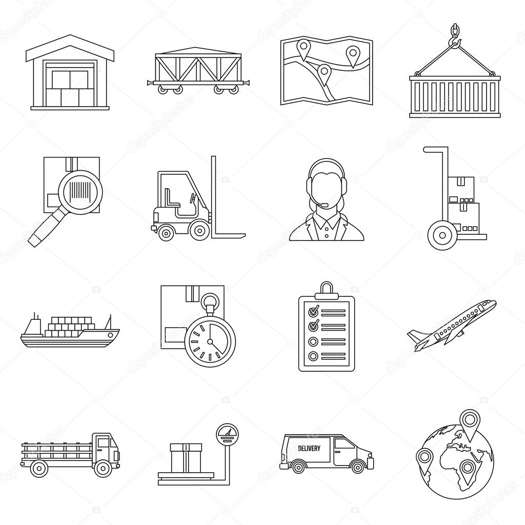 Logistic icons set, outline style