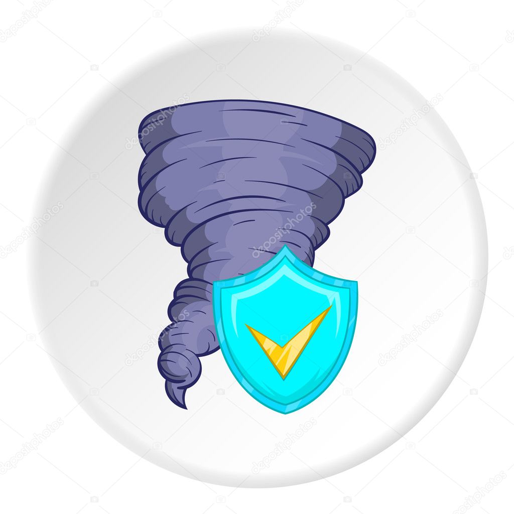 Tornado and safety sign icon, cartoon style