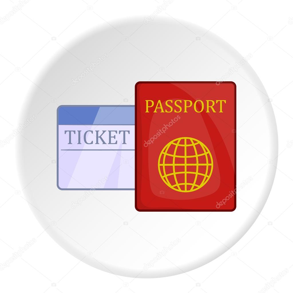 Passport and ticket icon, cartoon style