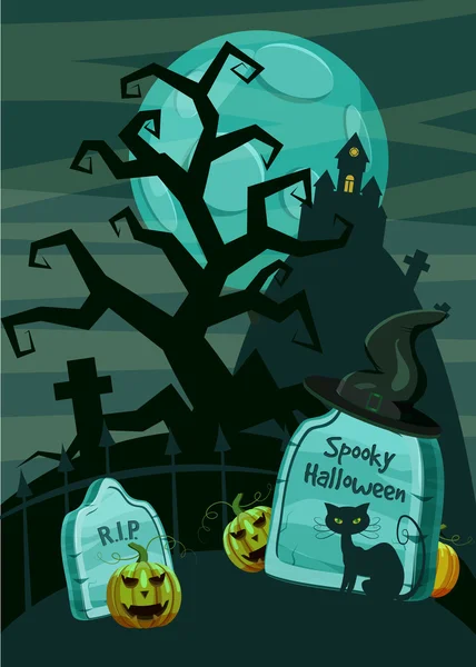 Halloween concetto di cimitero spettrale, stile cartone animato — Vettoriale Stock