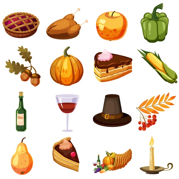 Thanksgiving Day pictogrammen instellen, cartoon stijl — Stockvector