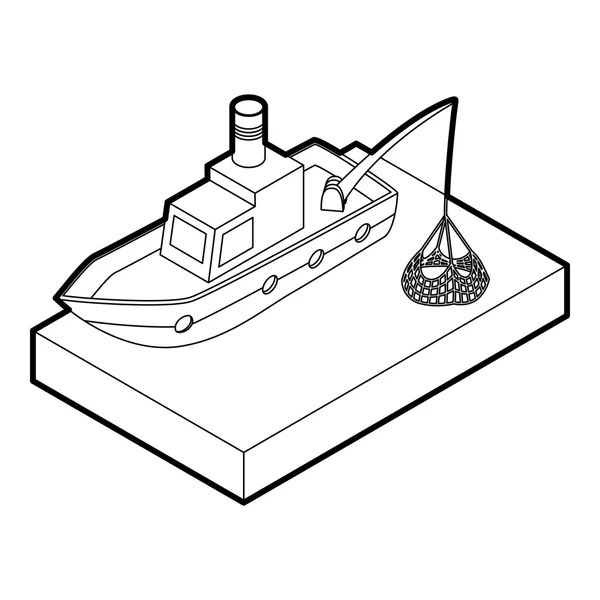 Icône bateau de pêche, style contour — Image vectorielle