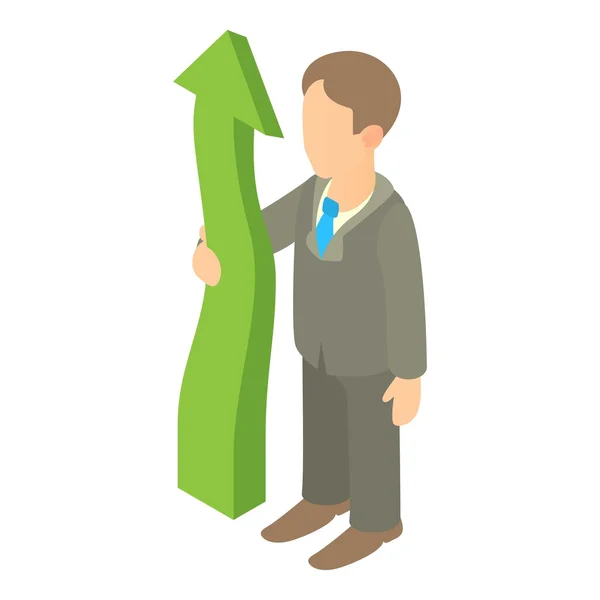 Business man holding green arrow up icon — Stock Vector
