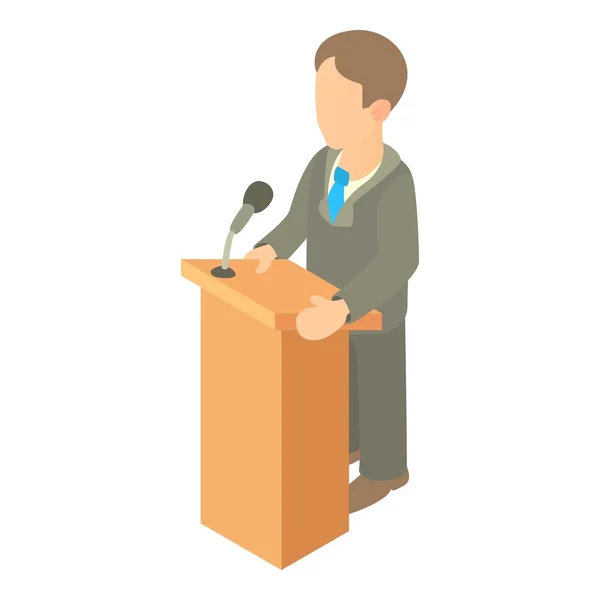 Orador hablando desde el icono de la tribuna, estilo de dibujos animados — Vector de stock