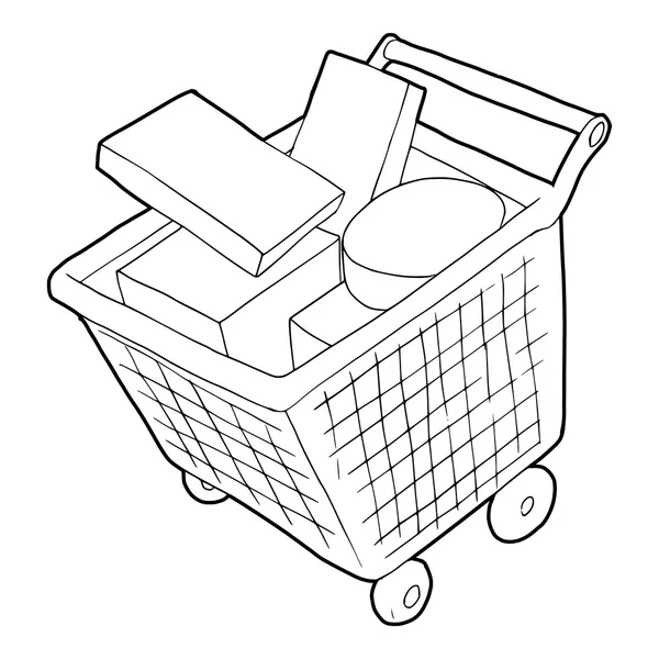 Satılık alışveriş sepeti ile kutuları simge, anahat stili — Stok Vektör