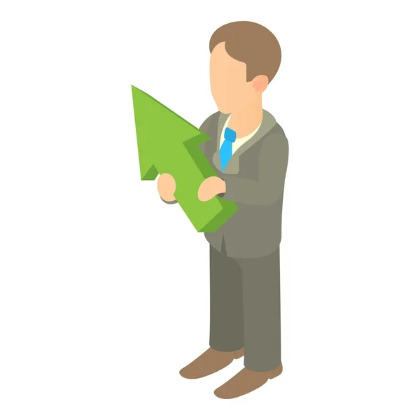 Business man holding with green arrow up icon — Stock Vector