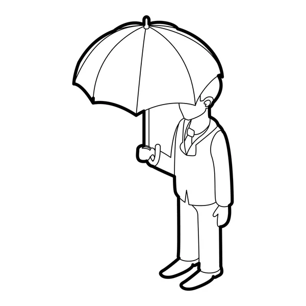 Ділова людина з значком парасольки, стиль контуру — стоковий вектор