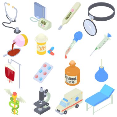 Tıbbi Icons set, izometrik stili