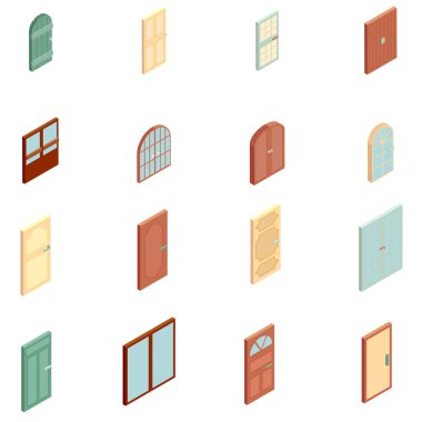 Kapılar Icons set, izometrik stili