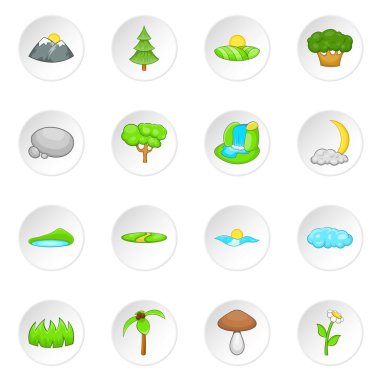 Doğa manzara Icons set, karikatür tarzı