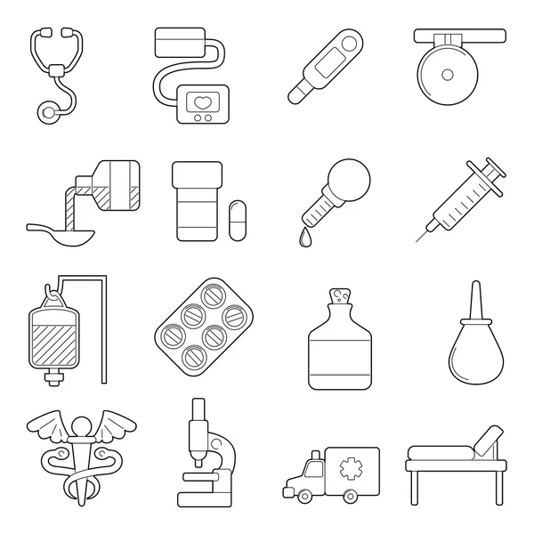 Conjunto de iconos médicos, estilo de contorno — Vector de stock