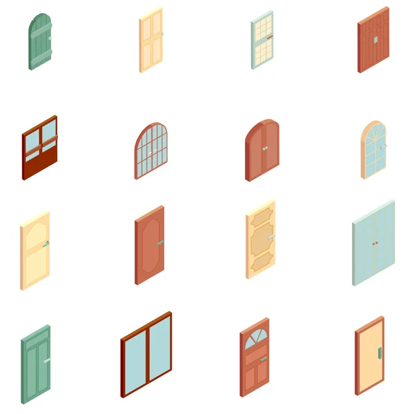 Türsymbole gesetzt, isometrischer Stil — Stockvektor
