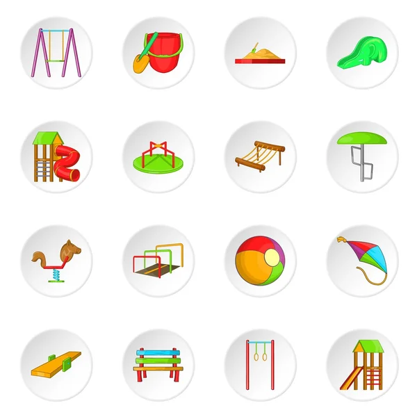 Children playground icons set, cartoon style — Stock Vector