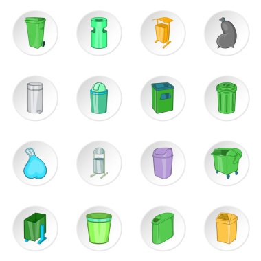 Çöp can Icons set, karikatür tarzı