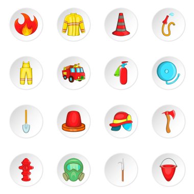 Yangın söndürme Icons set, karikatür tarzı