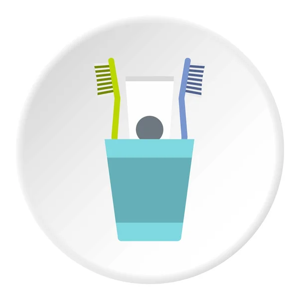 Cup met tandenborstels en tandpasta pictogram — Stockvector