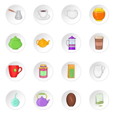 Çay ve kahve simgeler, karikatür tarzı