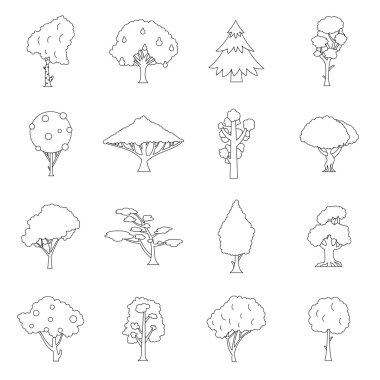 Ağaçlar Icons set, anahat stili