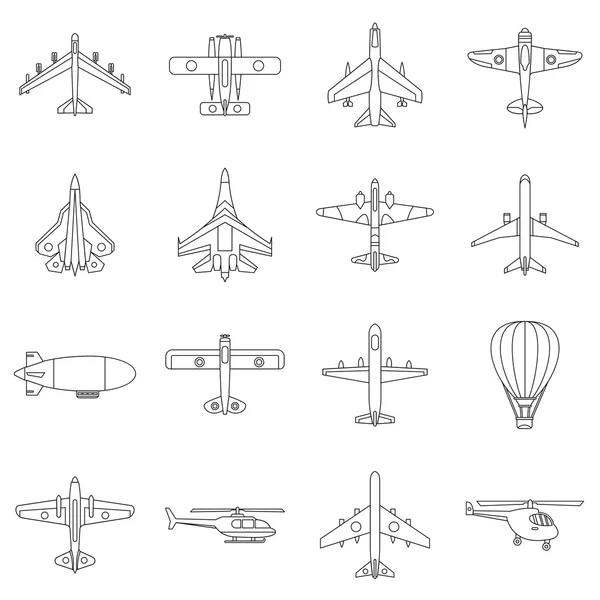Ensemble d'icônes de l'aviation, style contour — Image vectorielle