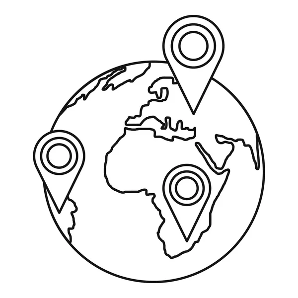 Globe earth with pointer marks icon, outline style — Stock Vector