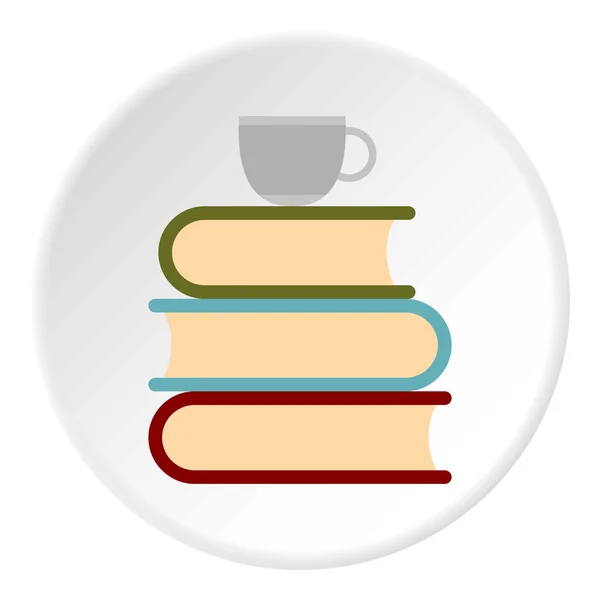 Books and cup of tea icon, flat style — Stock Vector