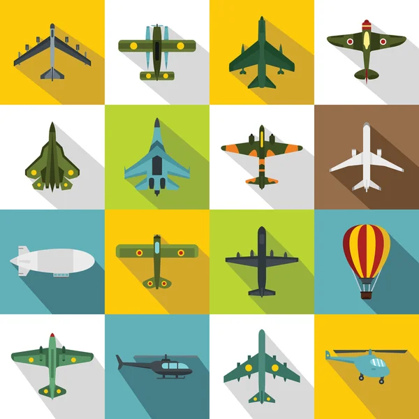 Conjunto de iconos de aviación, estilo plano — Archivo Imágenes Vectoriales