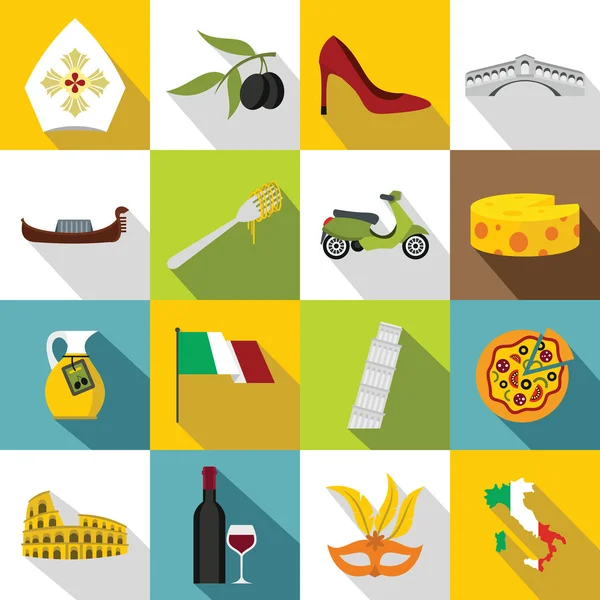 Italia icons set, flacher stil — Stockvektor