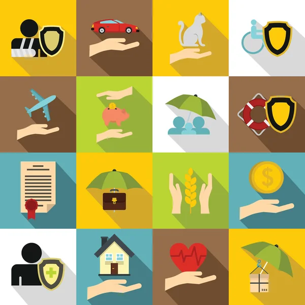 Insurance icons set, flat style — Stock Vector