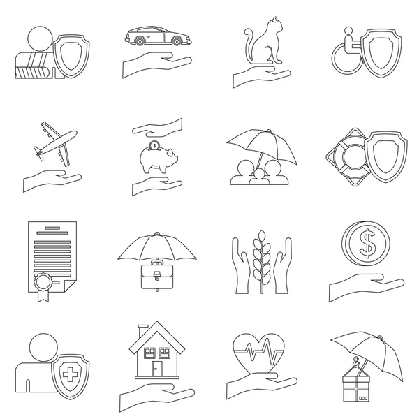 Conjunto de iconos de seguro, estilo de esquema — Vector de stock