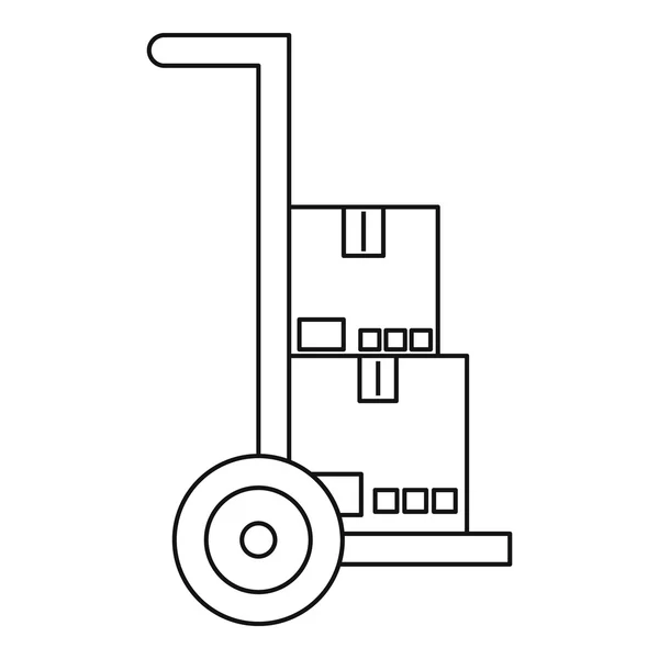 Camion à main avec icône de boîtes, style contour — Image vectorielle