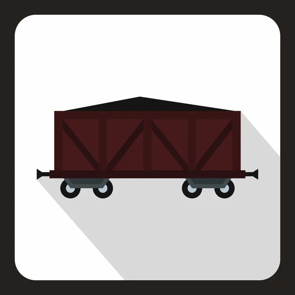 Brown train cargo wagon icon, flat style — Stock Vector